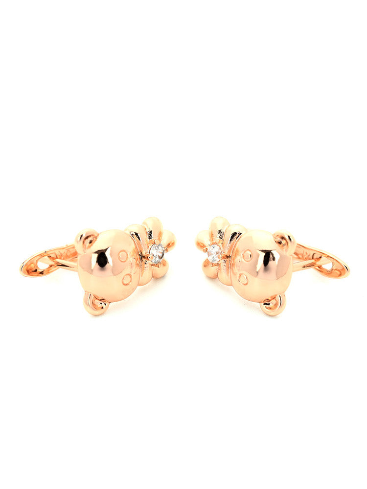 Cute Rose Gold Bear Huggie Earrings with Crystal Accent