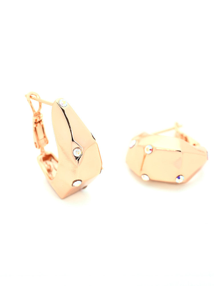 Rose Gold Bold Cutting Stud Earrings with Crystal Accents