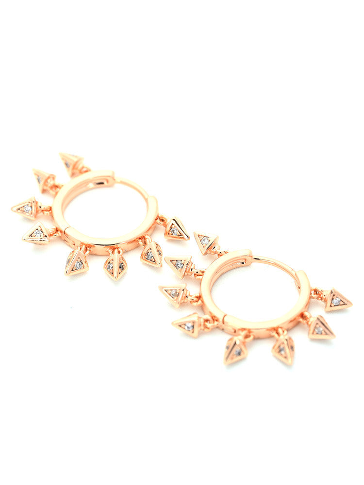 Rose Gold Hoop Earrings with Pyramid Zircon Charms