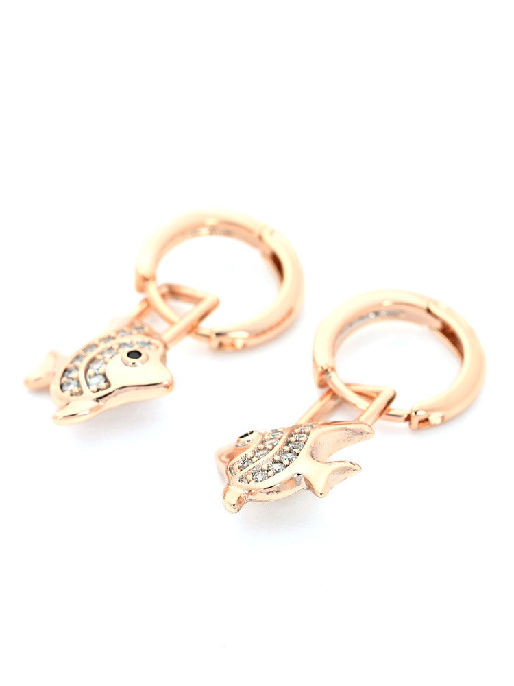 Rose Gold Butterflyfish Huggie Earrings with Sparkling Crystal Accents