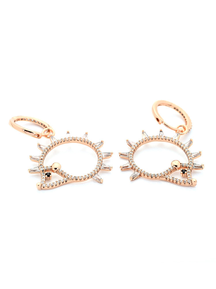 Rose Gold Hedgehog Hoop Earrings with Sparkling Zircon Accents