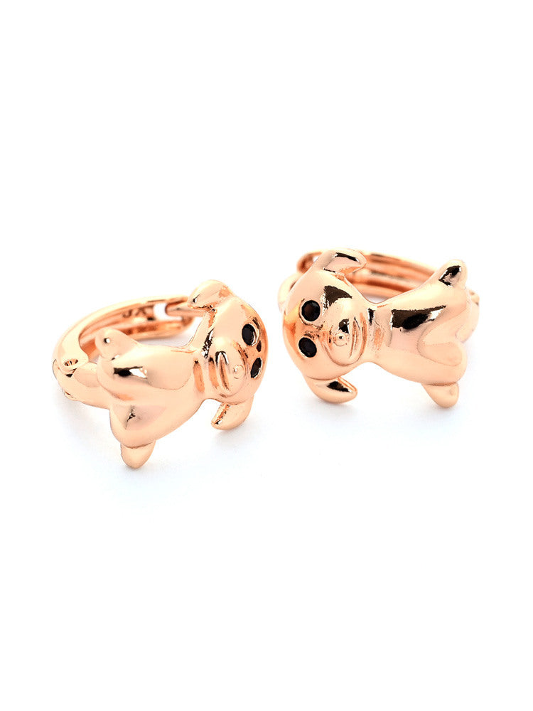 Adorable Rose Gold Puppy Huggie Earrings