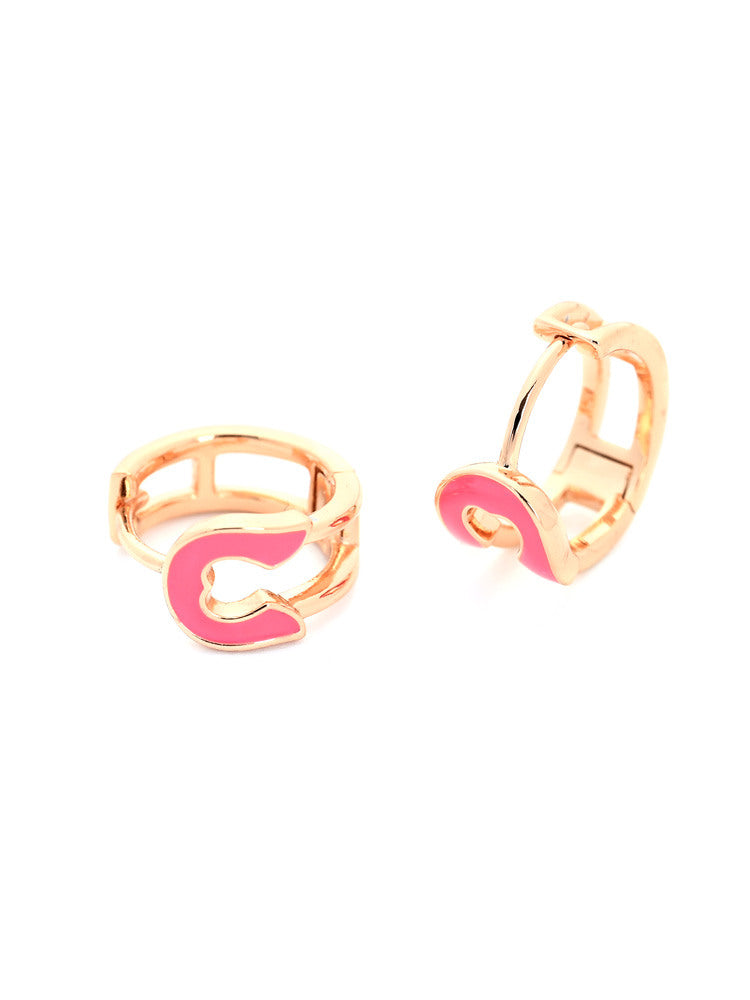 Gold-Plated Hoop Earrings with Bold Pink Enamel Accent